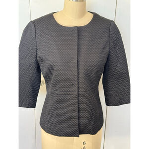 Women's Ann Taylor Black Quilted Blazer peplum 3/4 sleeve Jacket Size 8